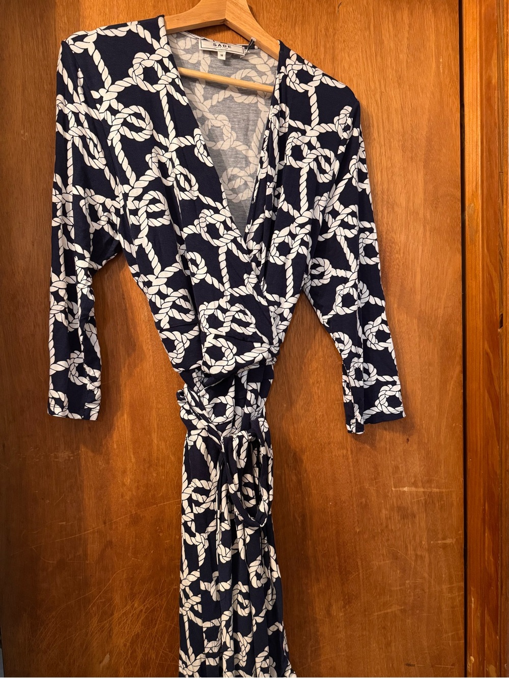 Sade New York Navy & Ivory Rope Print Wrap Dress – Size 16
